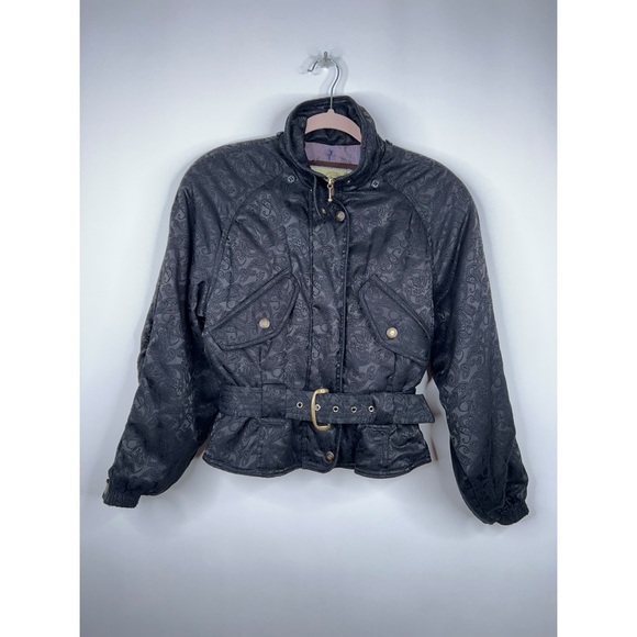 Vintage Huitieme Jacket Japan Black Paisley Snow Ski Style Puffer Belted Cropped - Picture 1 of 13